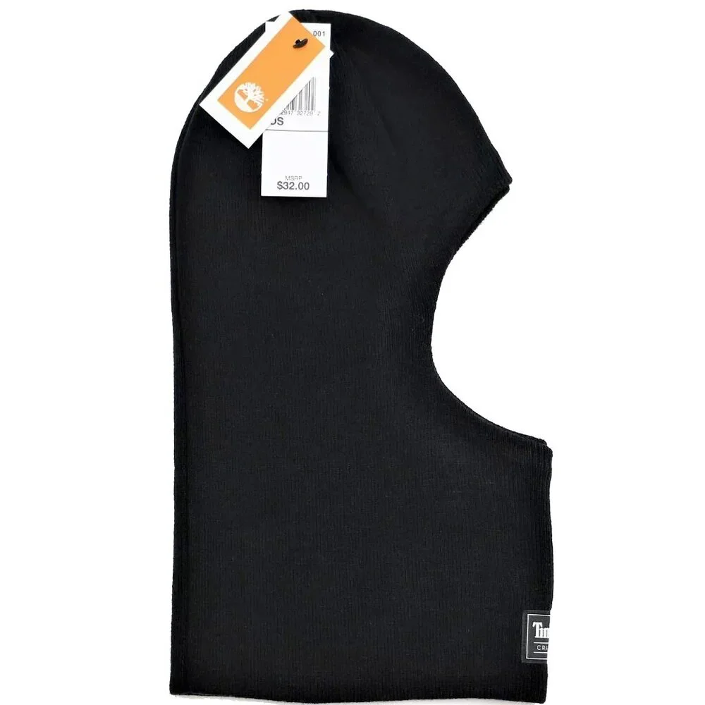 New! Timberland Knit Balaclava! Black With Patch Use as Face Warmer Mask or Hat